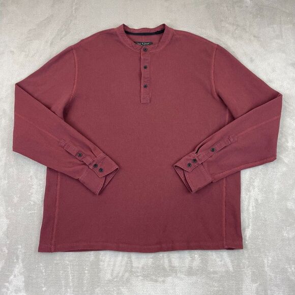 Rag Bone Henley Shirt Men XL Burgundy Waffle Knit Band‎ Collar